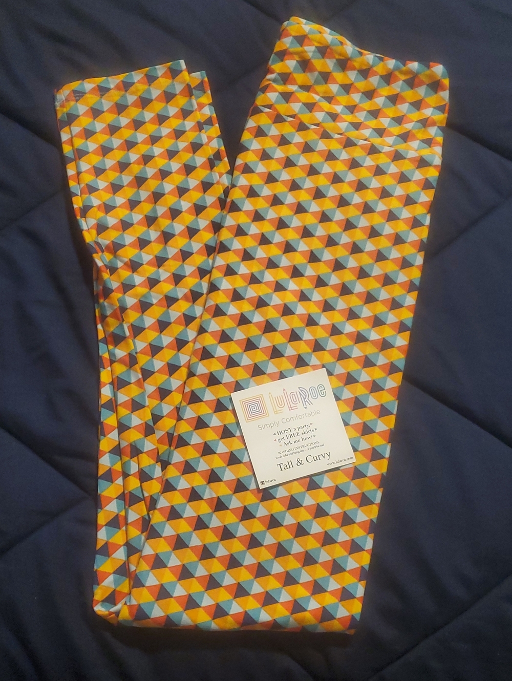 LuLaRoe Womens Geometric Triangle Leggings - Orange, Blue, Yellow